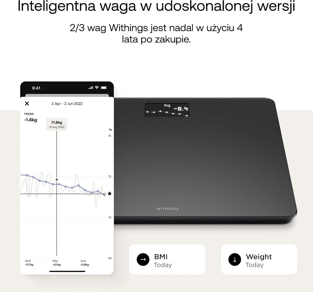 Withings Body išmaniosios svarstyklės, juodos spalvos (WBS06-Black-All-Inter)