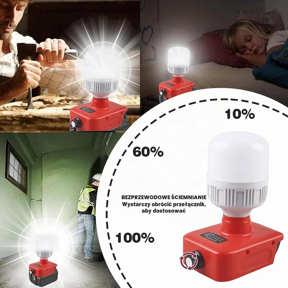 WIYETY akumuliatorinė darbo lempa Einhell 18 V, LED 12 W, 350–1300 lm, ERQD155