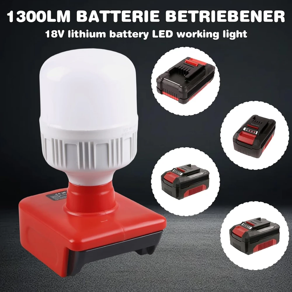 WIYETY akumuliatorinė darbo lempa Einhell 18 V, LED 12 W, 350–1300 lm, ERQD155
