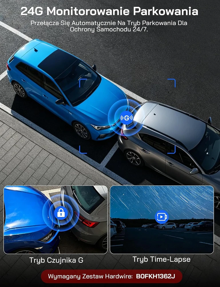 WOLFANG 4 kanalų automobilinis vaizdo registratorius 4K su 3,39 col. IPS ekranu WD07