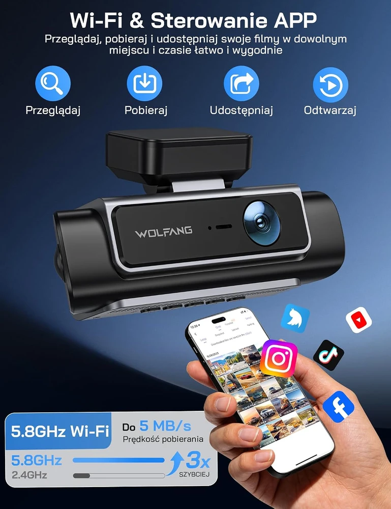 WOLFANG 4 kanalų automobilinis vaizdo registratorius 4K su 3,39 col. IPS ekranu WD07
