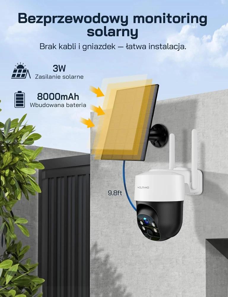 WOLFANG 4G LTE lauko stebėjimo kamera su saulės baterija, 2.5K vaizdo įrašu, naktiniu matymu, WT06-WB