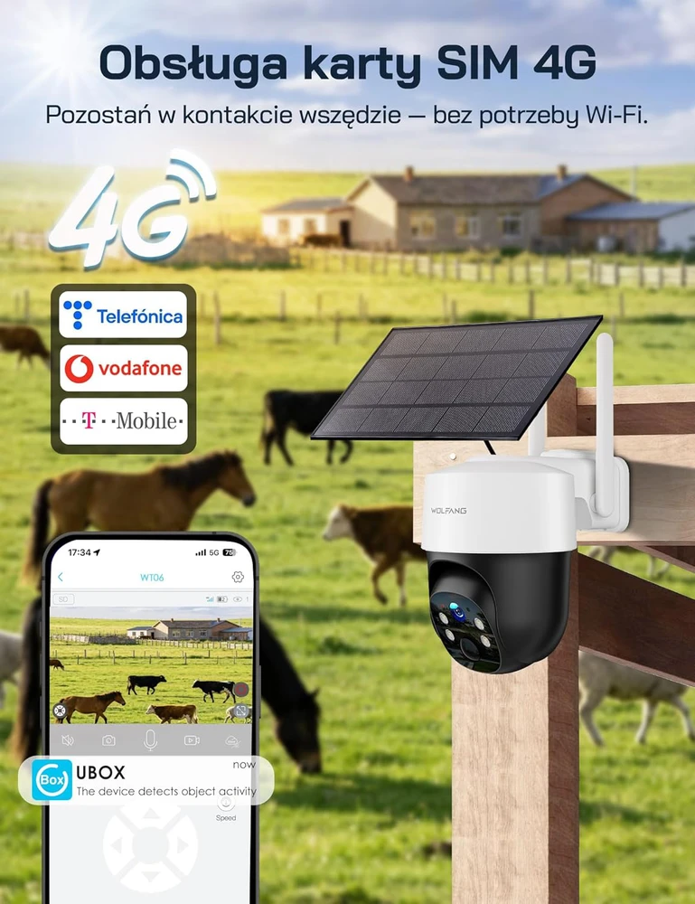 WOLFANG 4G LTE lauko stebėjimo kamera su saulės baterija, 2.5K vaizdo įrašu, naktiniu matymu, WT06-WB