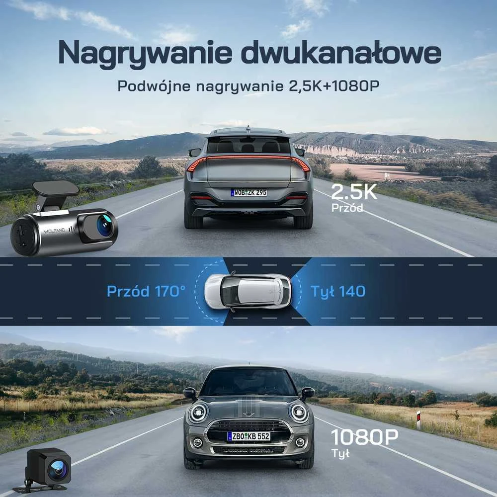 WOLFANG 4K vaizdo registratorius su priekiniu ir galiniu vaizdu