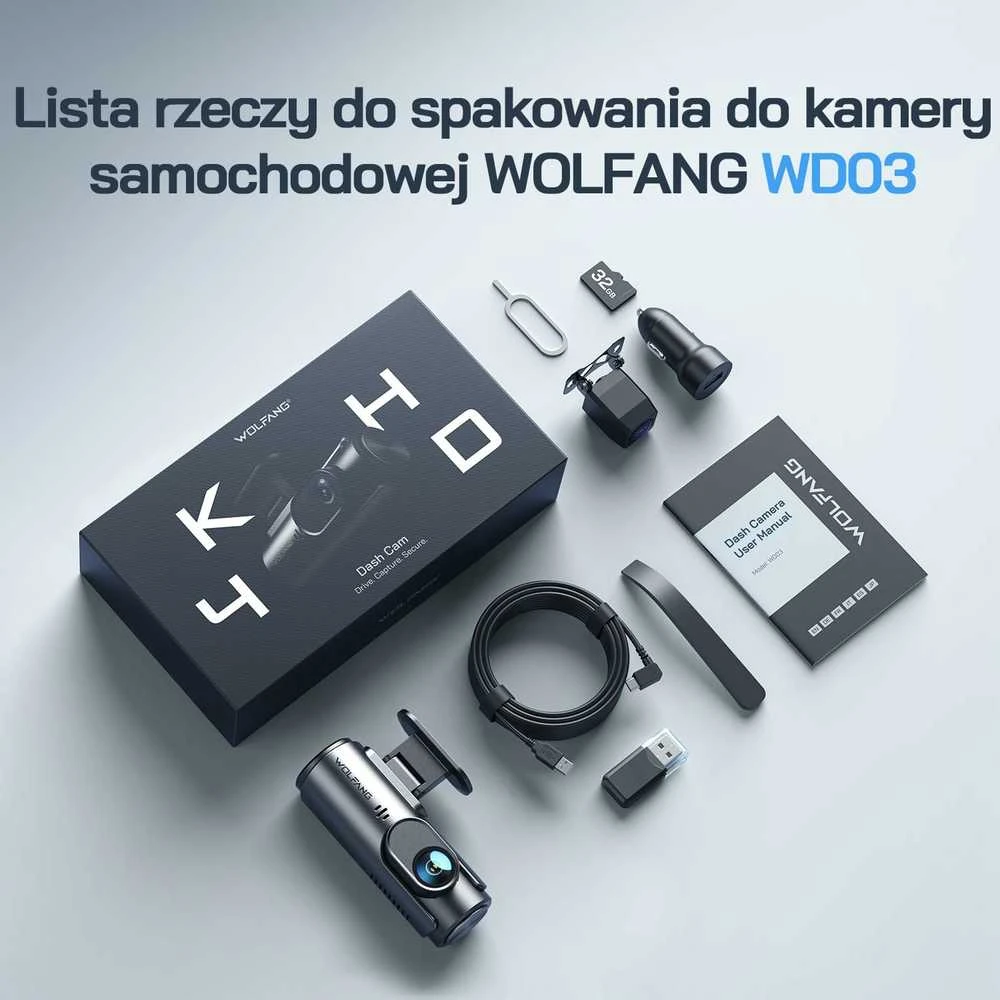 WOLFANG 4K vaizdo registratorius su priekiniu ir galiniu vaizdu