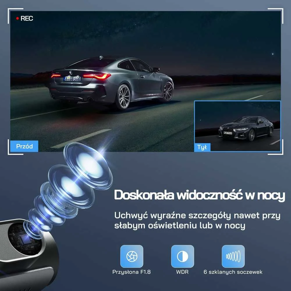 WOLFANG 4K vaizdo registratorius su priekiniu ir galiniu vaizdu