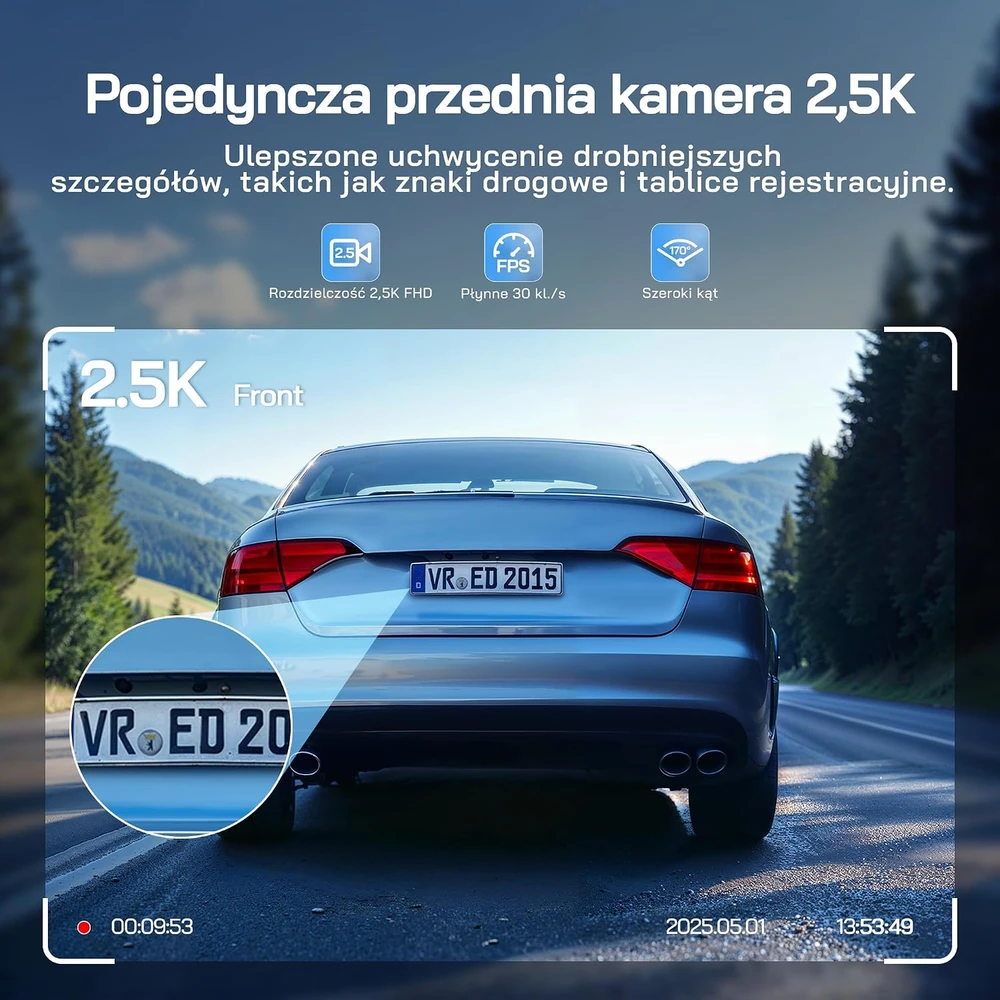 WOLFANG automobilinis vaizdo registratorius 2,5K Wi-Fi su naktiniu matymu, 170° WD04