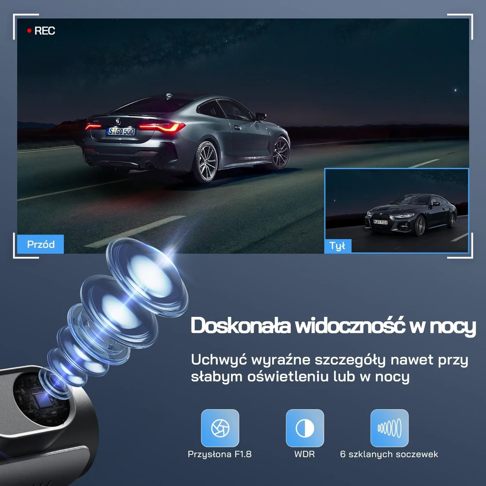 WOLFANG automobilinis vaizdo registratorius 4K su galine 1080p kamera, Wi-Fi ir 170° objektyvu WD03