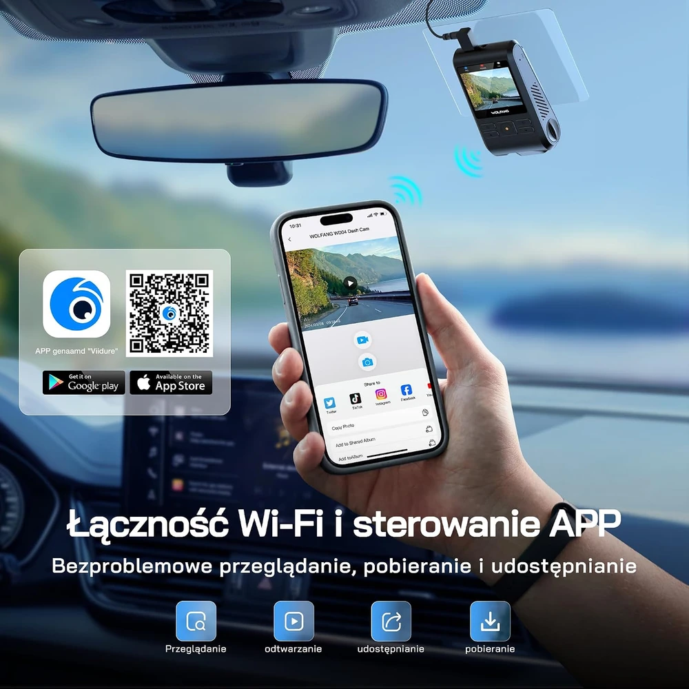 WOLFANG automobilinis vaizdo registratorius 2,5K Wi-Fi su naktiniu matymu, 170° WD04