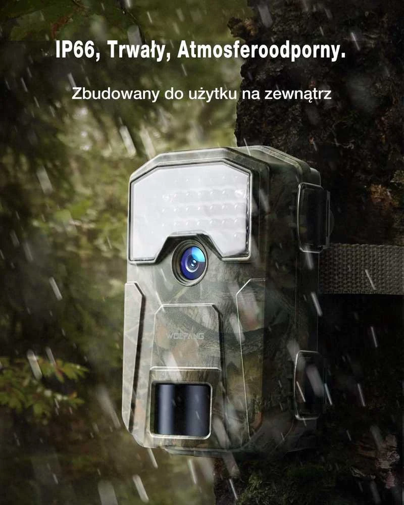 WOLFANG laukinė kamera 4K 48 MP IP66, judesio jutiklis, naktinis matymas, WT01
