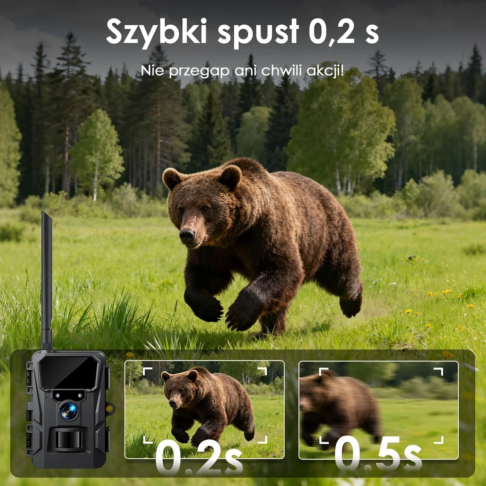 WOLFANG laukinės gamtos kamera 4G LTE 2K 48 MP su saulės skydeliu WT07-Pro-Juodas