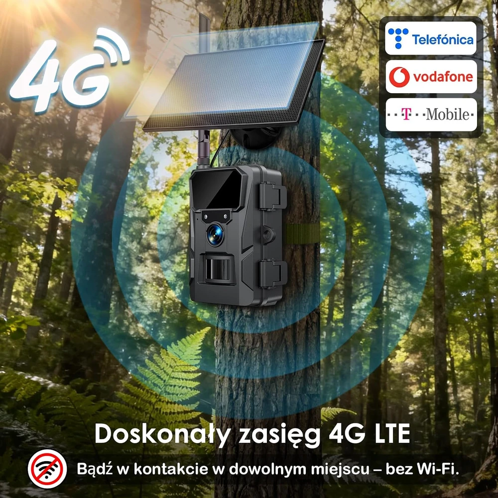 WOLFANG laukinės gamtos kamera 4G LTE 2K 48 MP su saulės skydeliu WT07-Pro-Juodas