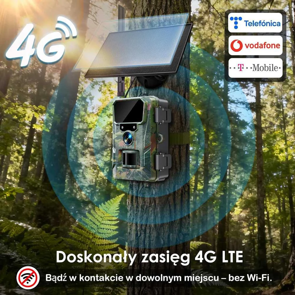 WOLFANG laukinės gamtos stebėjimo kamera 4G LTE, 2 K vaizdo įrašymas, 5200 mAh baterija, IP66, WT07