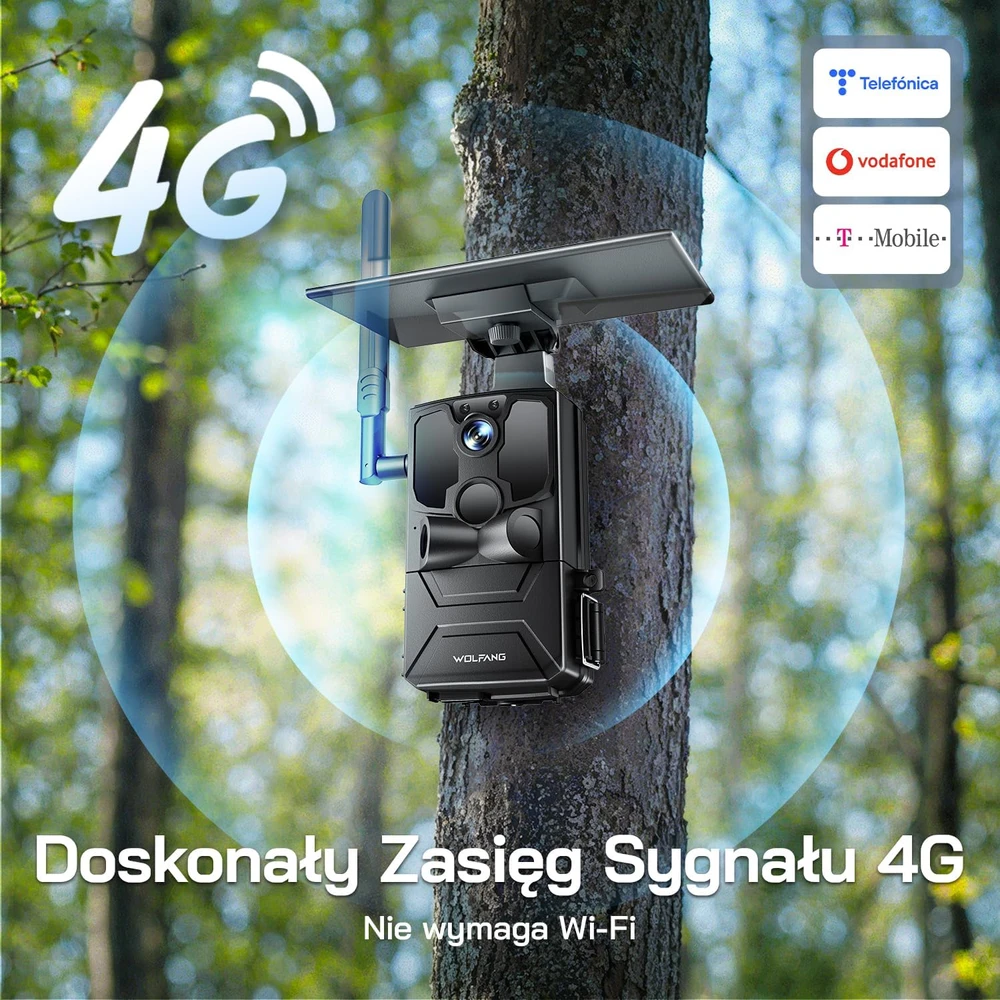WOLFANG laukinės gamtos stebėjimo kamera su 4G LTE, saulės skydeliu, 2,5K, modelis WT04