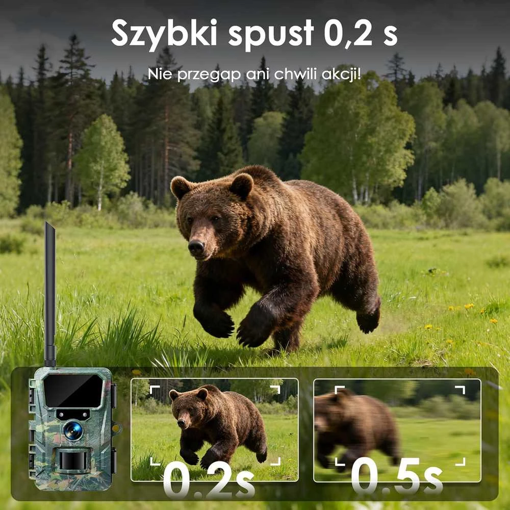 WOLFANG laukinės gamtos stebėjimo kamera 4G LTE, 2 K vaizdo įrašymas, 5200 mAh baterija, IP66, WT07