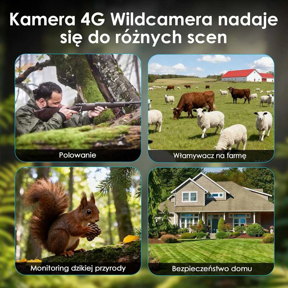 WOLFANG laukinės gamtos stebėjimo kamera 4G LTE, 2 K vaizdo įrašymas, 5200 mAh baterija, IP66, WT07