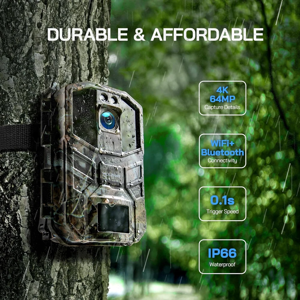 WOLFANG laukinės gamtos stebėjimo kamera 4K 64 MP su Wi-Fi ir Bluetooth WT05