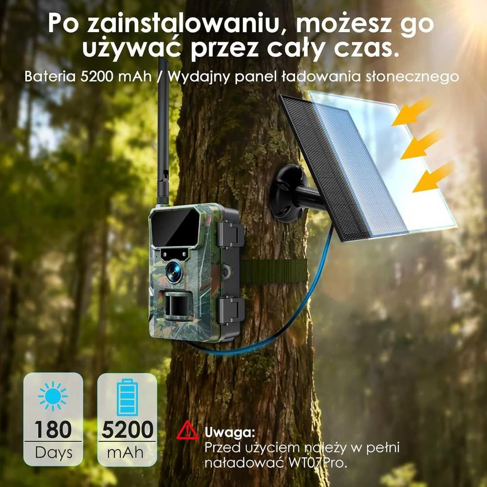 WOLFANG laukinės gamtos stebėjimo kamera 4G LTE, 2 K vaizdo įrašymas, 5200 mAh baterija, IP66, WT07