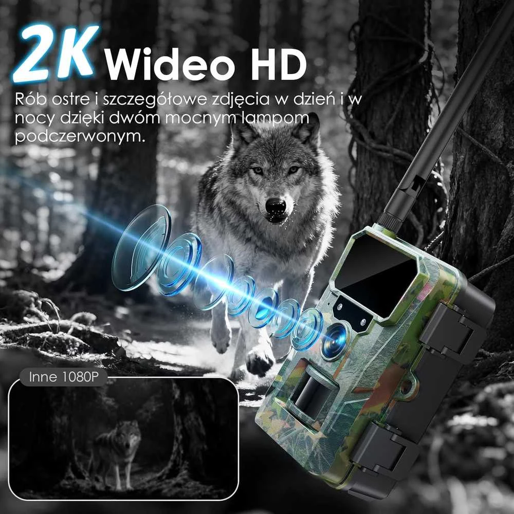 WOLFANG laukinės gamtos stebėjimo kamera 4G LTE, 2 K vaizdo įrašymas, 5200 mAh baterija, IP66, WT07