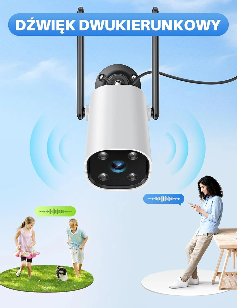 WOLFANG lauko saugumo kamera 2K su Wi-Fi, naktiniu matymu ir AI judesio aptikimu WS02