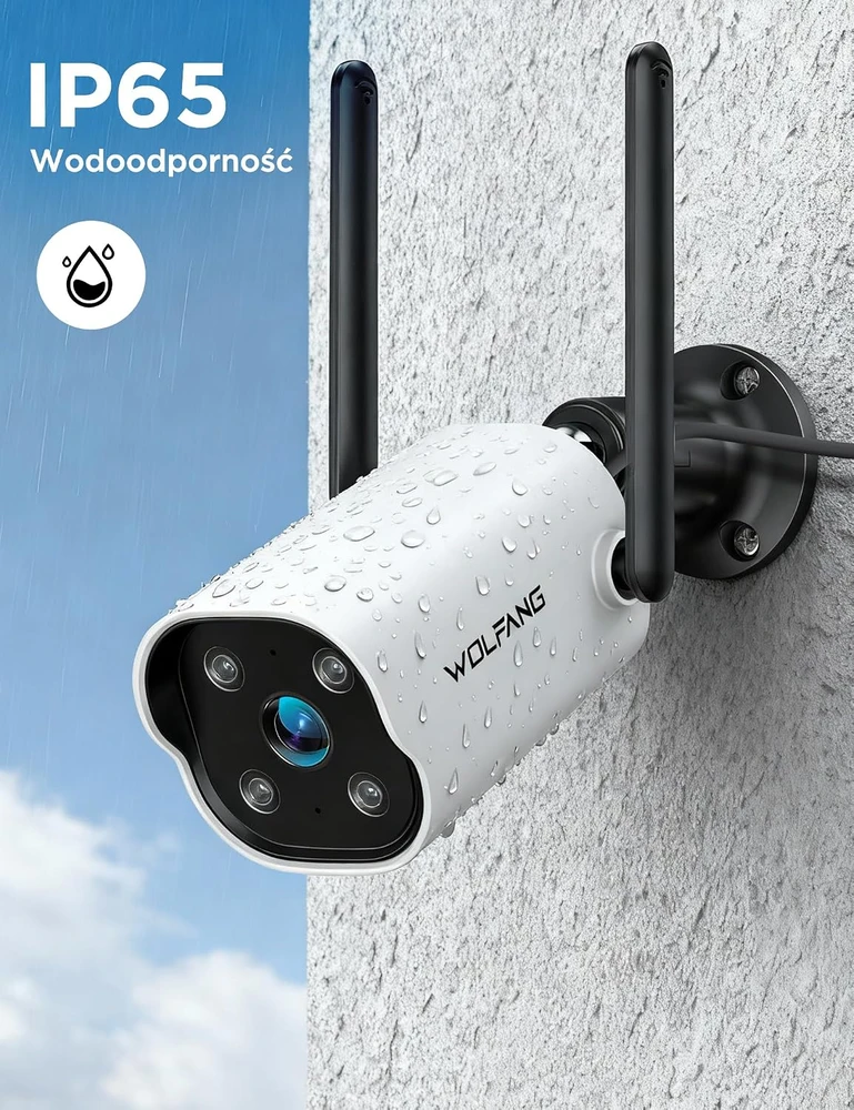 WOLFANG lauko saugumo kamera 2K su Wi-Fi, naktiniu matymu ir AI judesio aptikimu WS02