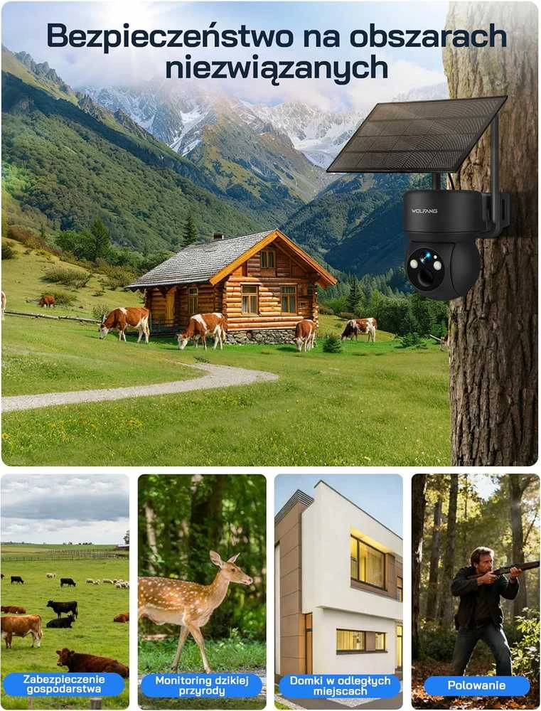 WOLFANG lauko stebėjimo kamera 4G, 2.5 K vaizdo įrašymas, saulės energija, naktinis matymas, WT08-UK-RKL