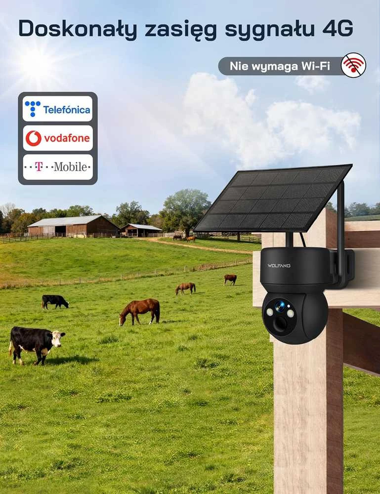 WOLFANG lauko stebėjimo kamera 4G, 2.5 K vaizdo įrašymas, saulės energija, naktinis matymas, WT08-UK-RKL