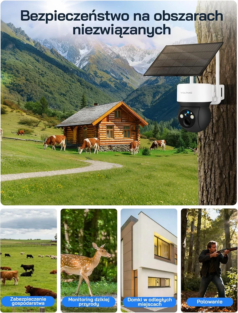 WOLFANG lauko stebėjimo kamera 4G LTE, saulės energija, 2K, naktinis matymas, PTZ, PIR jutiklis, IP66, WT08-WB