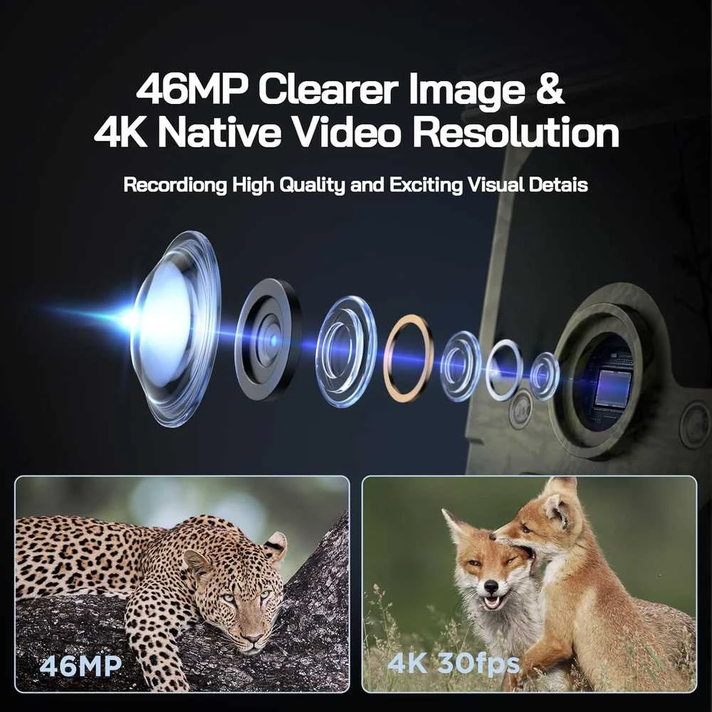 WOLFANG medžioklės kamera 4K, Wi-Fi, Bluetooth, 68 MP, naktinis matymas, judesio jutiklis, WT03