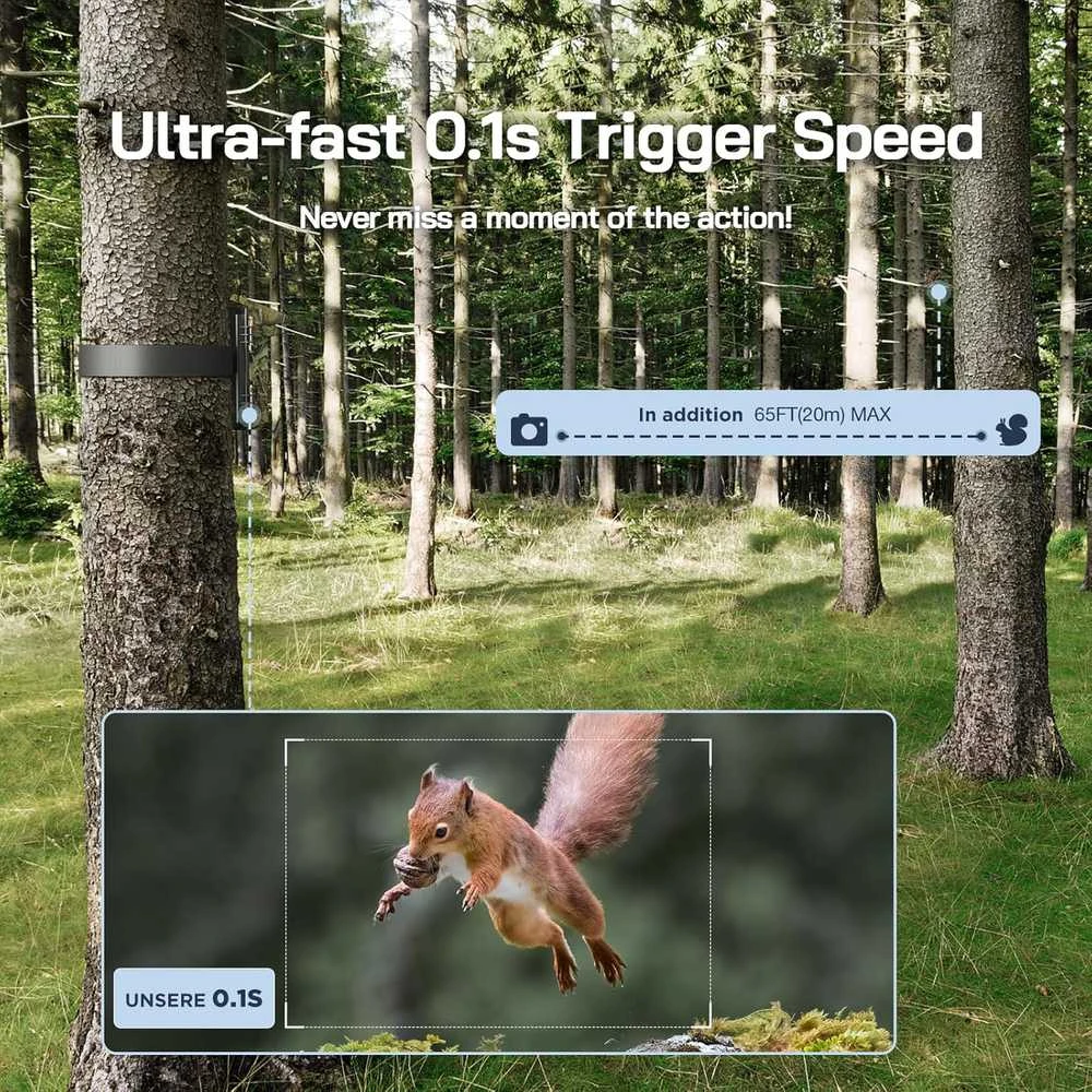 WOLFANG medžioklės kamera 4K, Wi-Fi, Bluetooth, 68 MP, naktinis matymas, judesio jutiklis, WT03