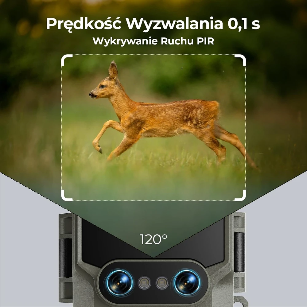 WOLFANG medžioklinė kamera 64 MP 4K su saulės energijos įkrovimu ir Wi-Fi WT09