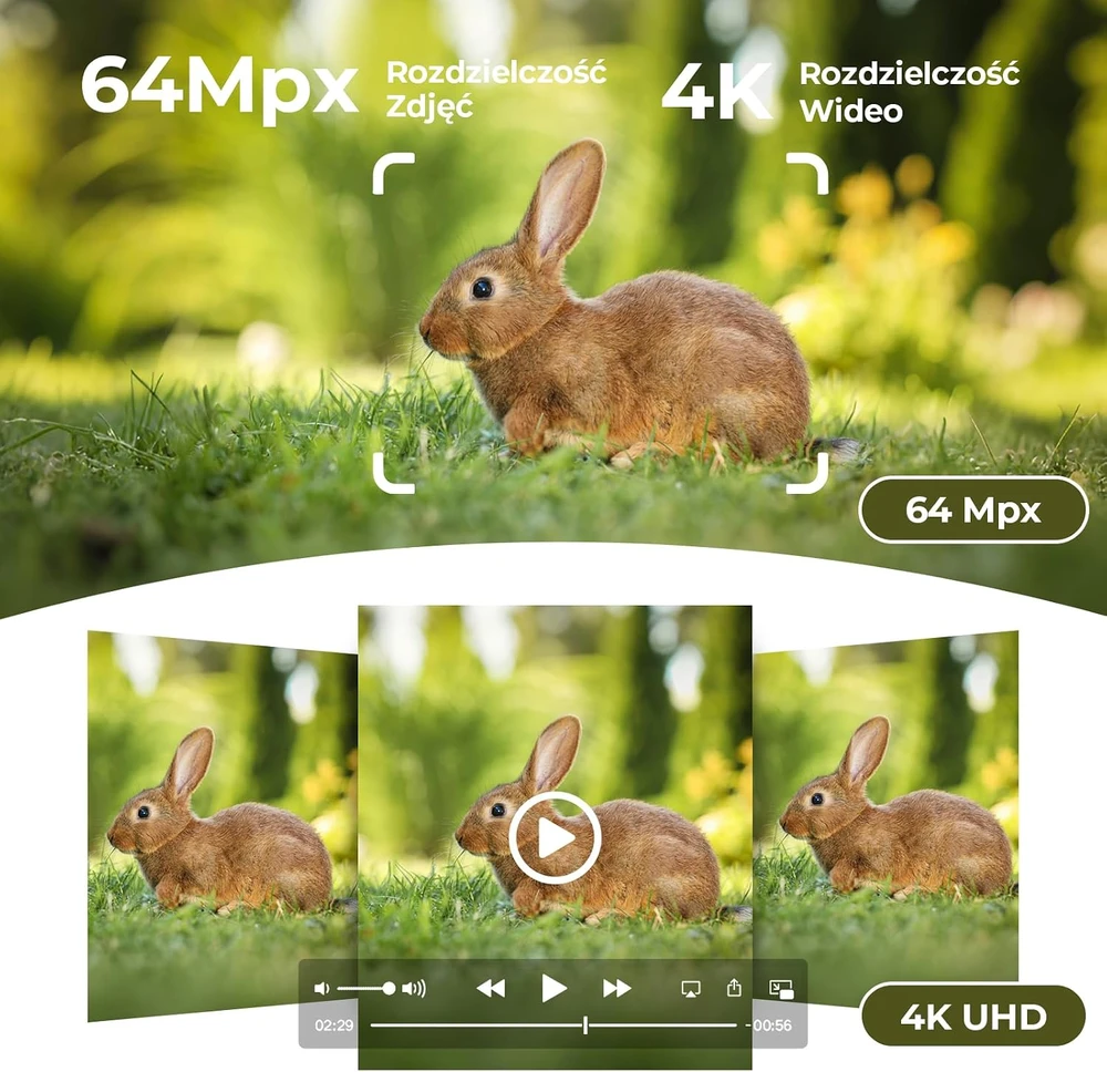 WOLFANG medžioklinė kamera 64 MP 4K su saulės energijos įkrovimu ir Wi-Fi WT09