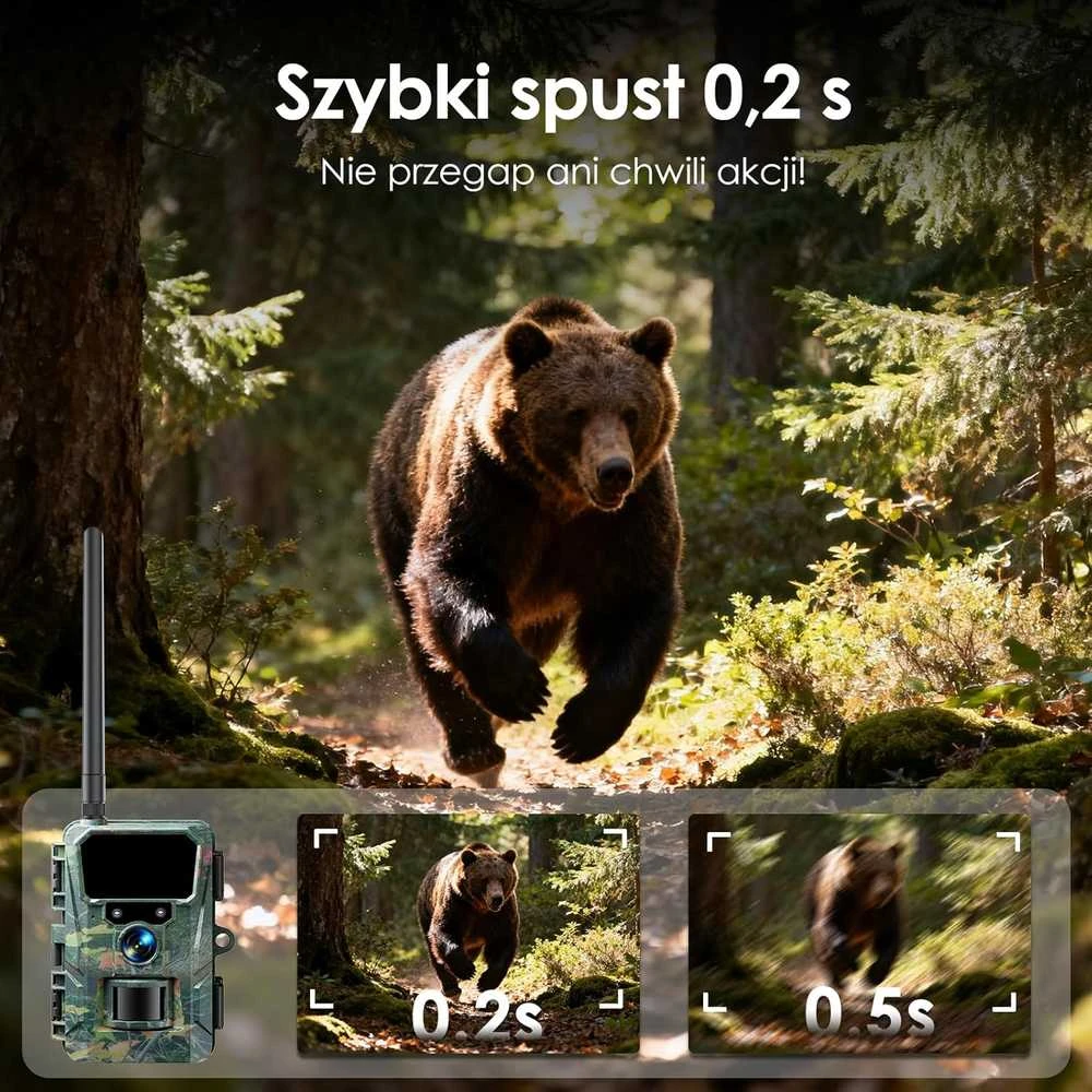 WOLFANG mobilioji laukinės gamtos kamera 4G LTE, 2K, 36 MP, super naktinis matymas, WT07