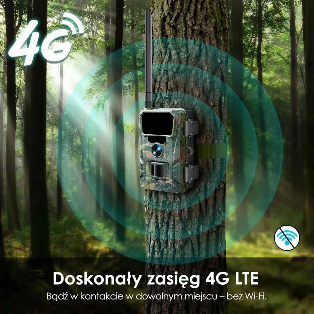 WOLFANG mobilioji laukinės gamtos kamera 4G LTE, 2K, 36 MP, super naktinis matymas, WT07
