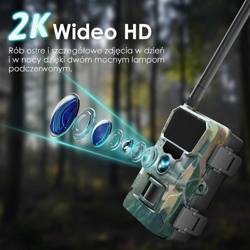 WOLFANG mobilioji laukinės gamtos kamera 4G LTE, 2K, 36 MP, super naktinis matymas, WT07