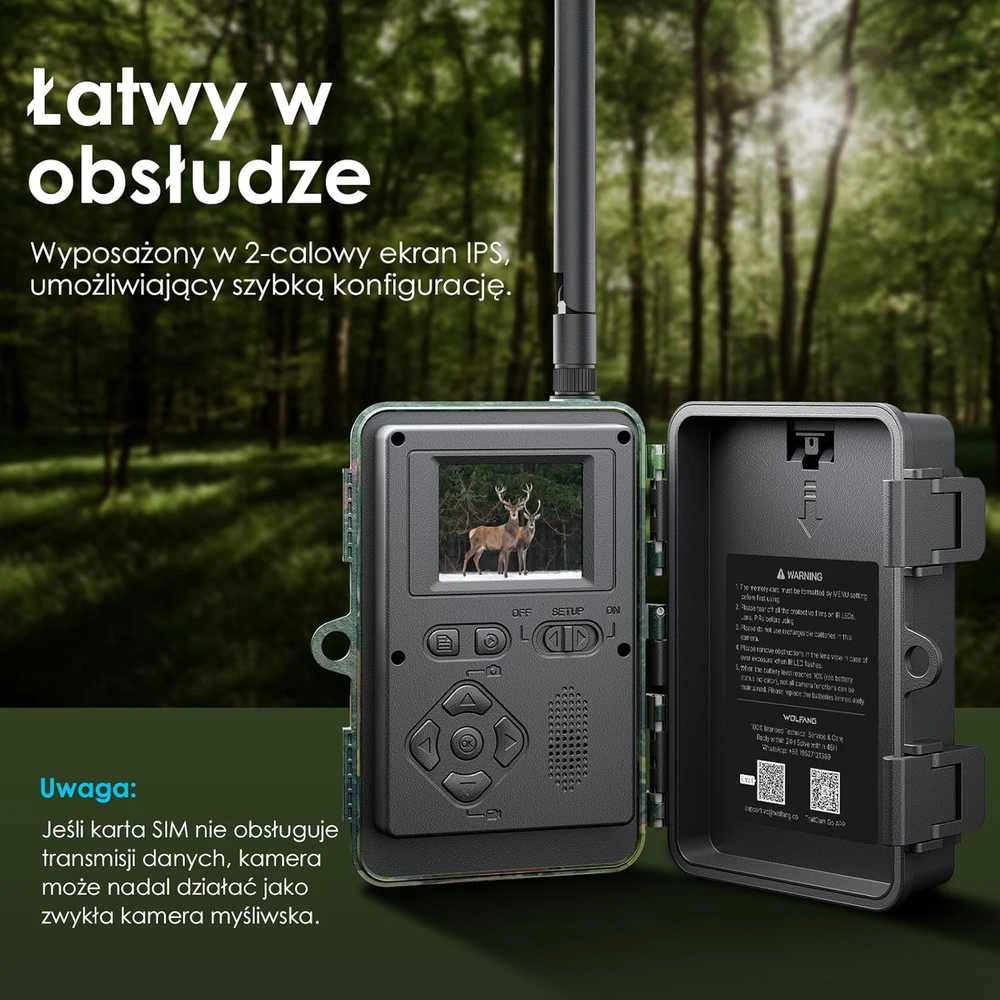 WOLFANG mobilioji laukinės gamtos kamera 4G LTE, 2K, 36 MP, super naktinis matymas, WT07