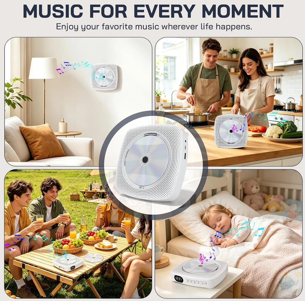 WOLFANG nešiojamas CD grotuvas su Bluetooth, FM radiju ir 4000 mAh baterija WDV04
