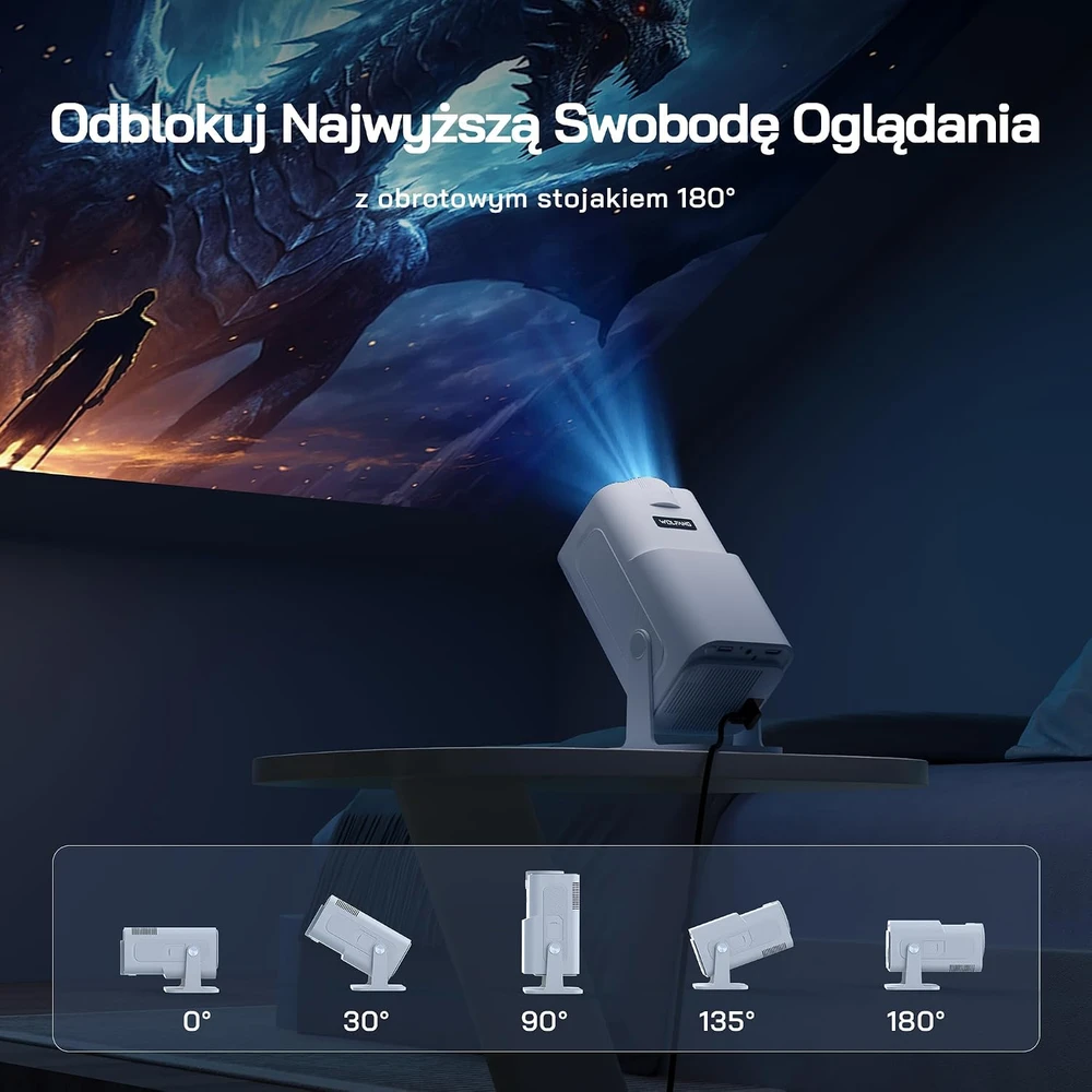 WOLFANG nešiojamasis mini projektorius Full HD 1080p, Wi-Fi, Bluetooth, 600 ANSI lm, WP03