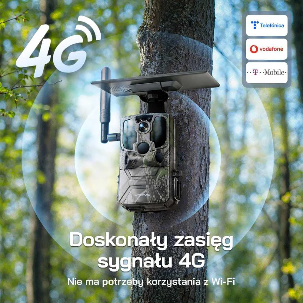 WOLFANG saulės energija maitinama 4G LTE lauko kamera, 2.5 K naktinis matymas, IP66, WT04