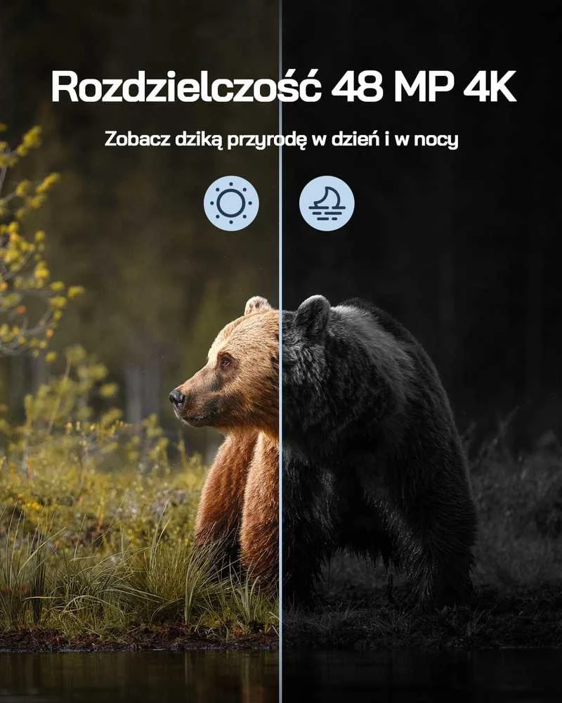 WOLFANG saulės energija maitinama laukinė kamera 4K 48 MP, naktinis matymas, IP66, 0,1 s trigeris, WT02