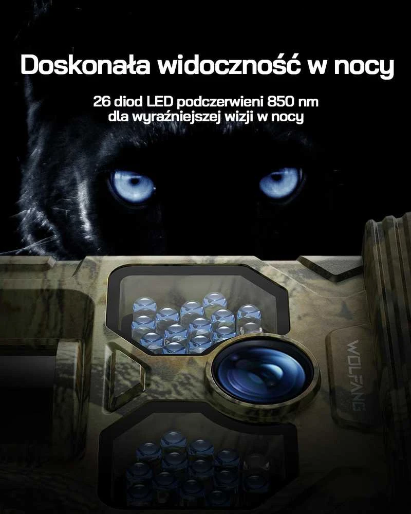 WOLFANG saulės energija maitinama laukinė kamera 4K 48 MP, naktinis matymas, IP66, 0,1 s trigeris, WT02
