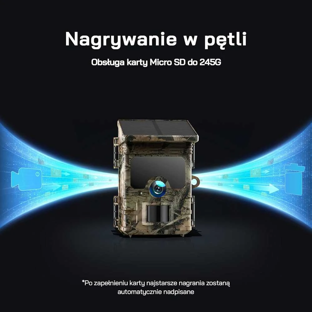 WOLFANG saulės energija maitinama lauko kamera su 4K raiška, 46 MP, Wi-Fi, Bluetooth ir IP66