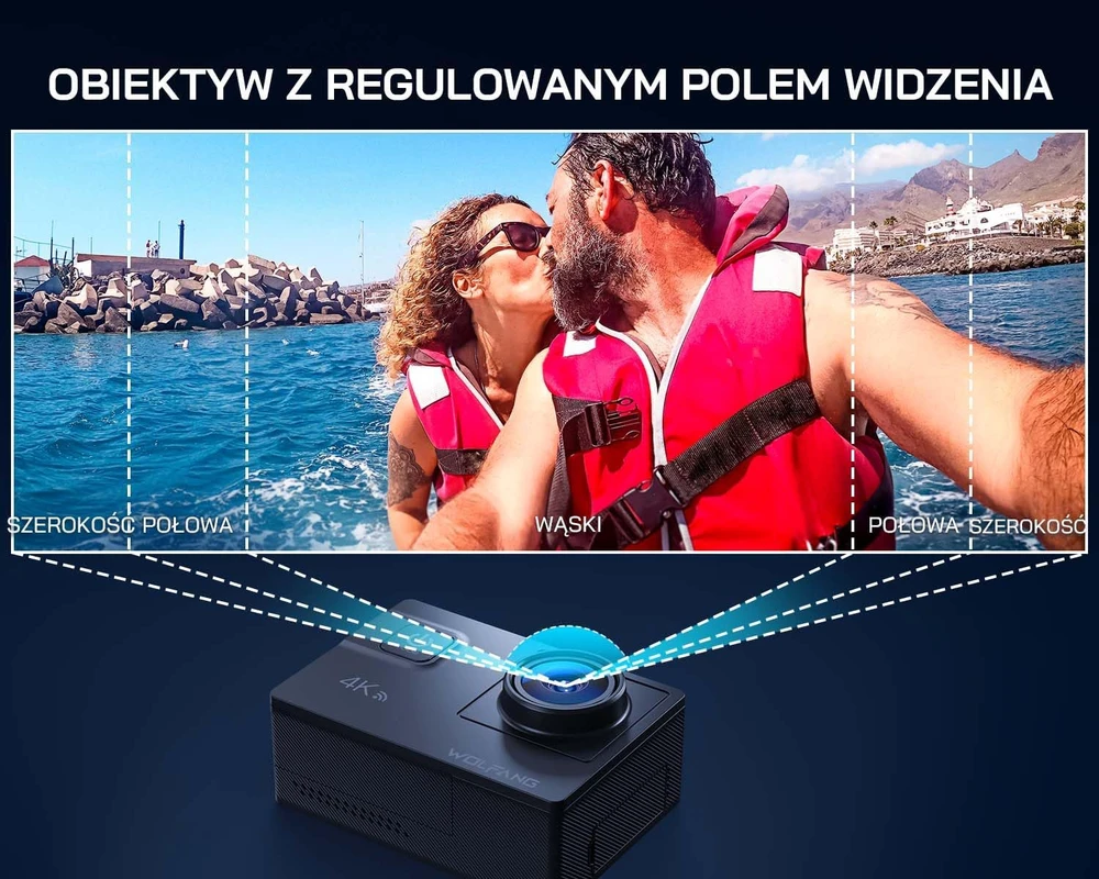 WOLFANG sportinė kamera 4K 60 FPS su Wi-Fi, 40 m atsparumu vandeniui ir 6 ašių EIS GA300