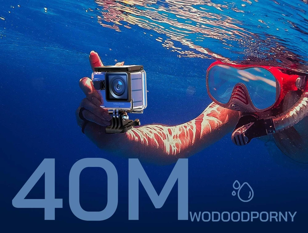 WOLFANG sportinė kamera 4K 60 FPS su Wi-Fi, 40 m atsparumu vandeniui ir 6 ašių EIS GA300