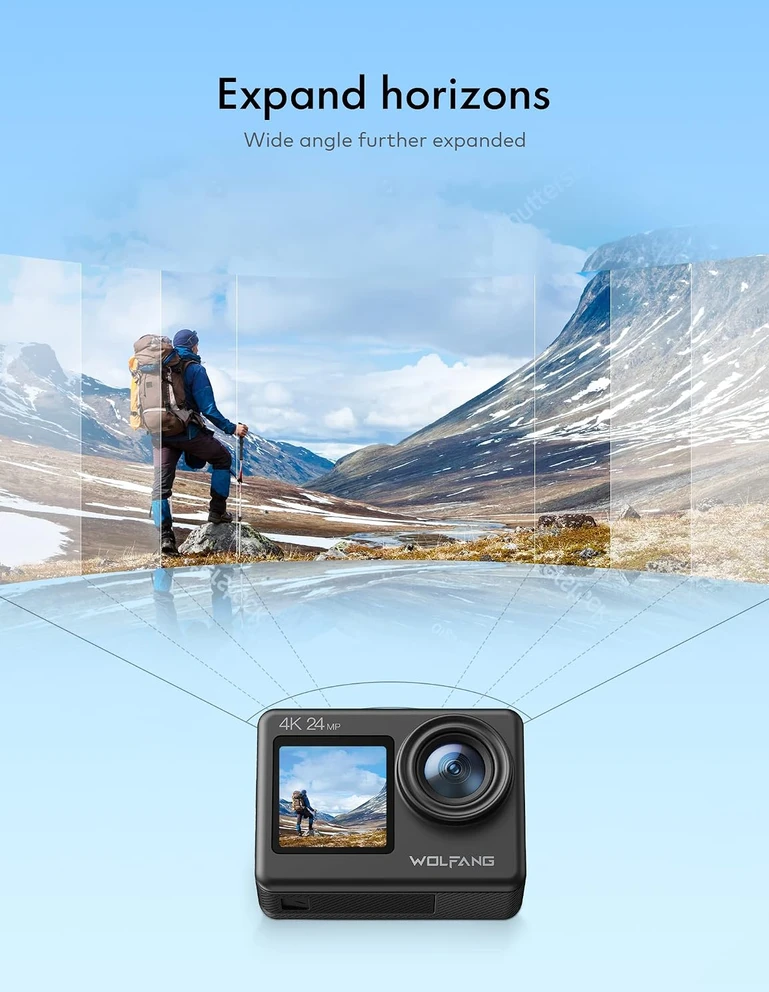 WOLFANG sporto kamera 4K UHD 24 MP Wi-Fi, atspari vandeniui iki 40 m GA200