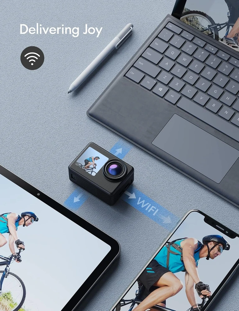 WOLFANG veiksmo kamera 4K 24 MP su Wi-Fi, EIS stabilizavimu ir 40 m atsparumu vandeniui GA200
