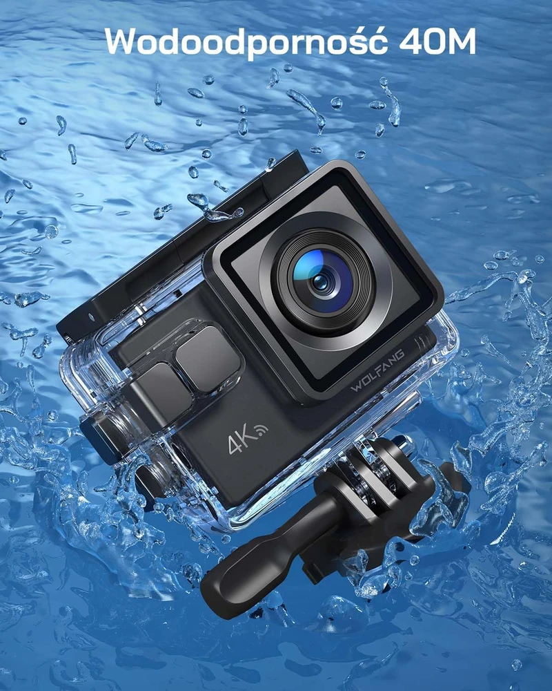 WOLFANG veiksmo kamera GA100 4K 30 FPS, 20 MP, Wi-Fi, atspari vandeniui iki 40 m