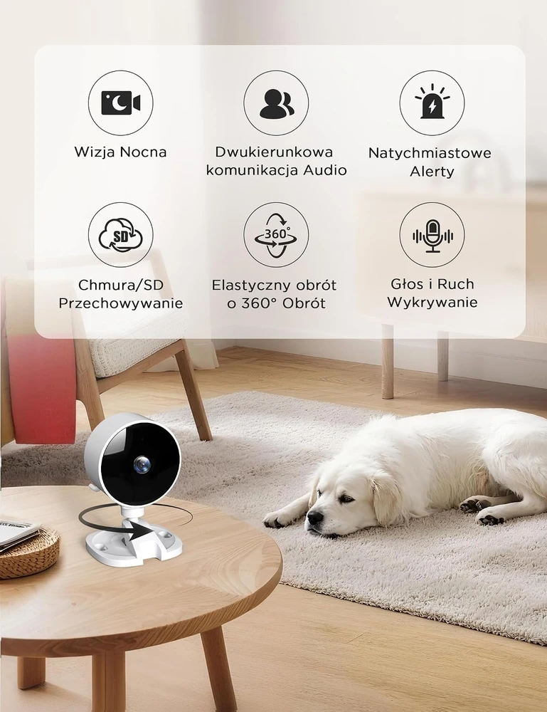 WOLFANG vidaus apsaugos kamera 1080p su Wi-Fi, naktiniu matymu ir dvipusiu garsu WS01