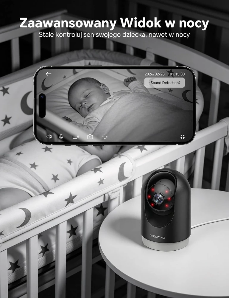 WOLFANG vidaus stebėjimo kamera Wi-Fi 2K su 360° PTZ ir automatiniu sekimu WS03B