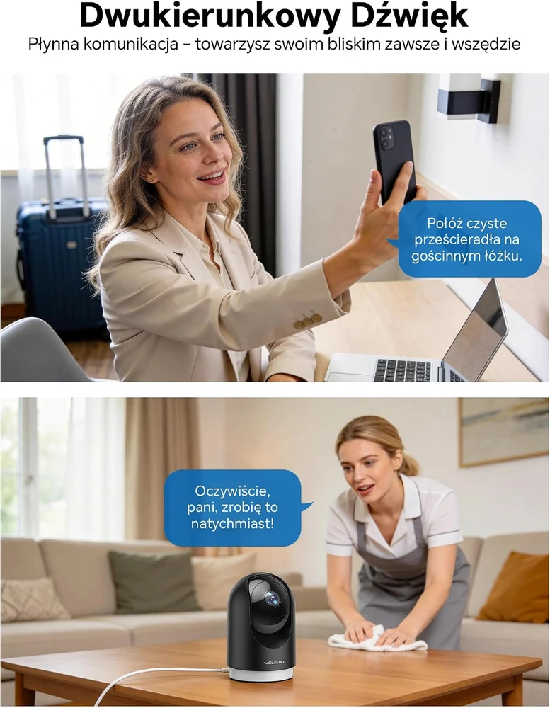 WOLFANG vidaus stebėjimo kamera Wi-Fi 2K su 360° PTZ ir automatiniu sekimu WS03B